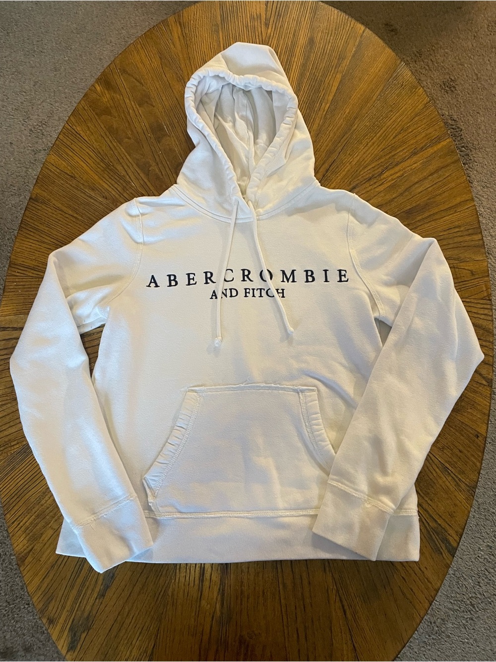 Abercrombie & Fitch White Pullover Hoodie with Navy Logo